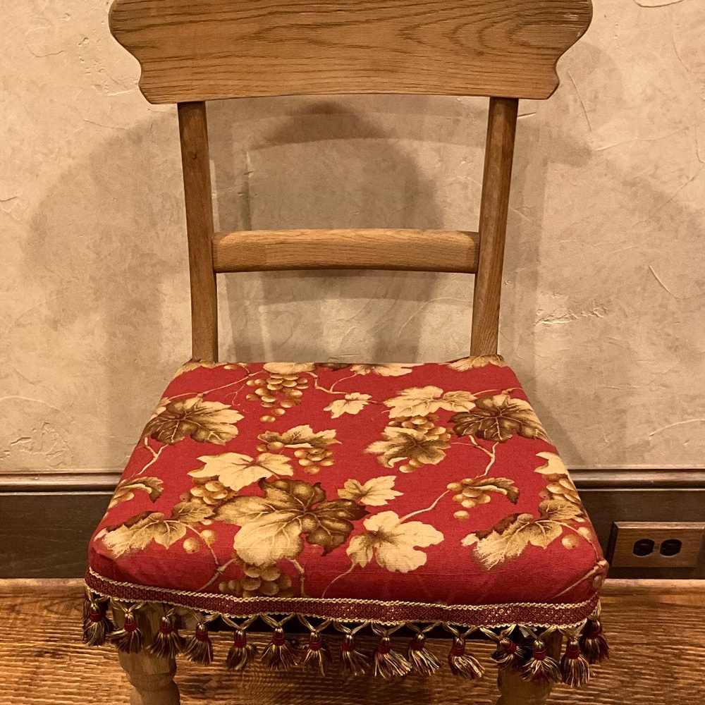 Custom Chair Seat Covers Fringe Red Gold Set of 8 NEW Grape Leaf Pattern 18”